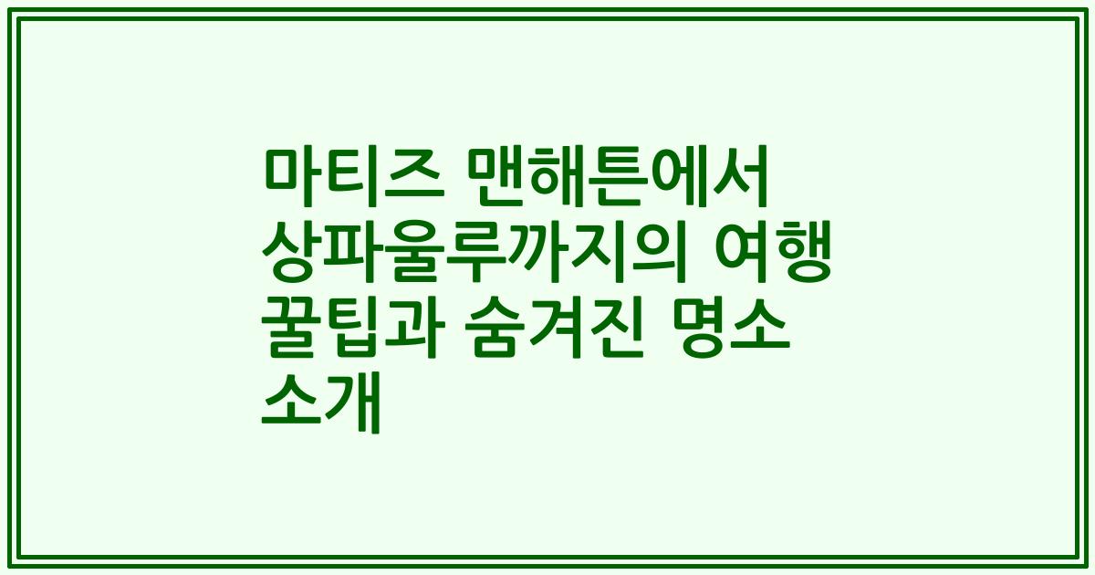마티즈 맨해튼에서 상파울루까지의 여행 꿀팁과 숨겨진 명소 소개