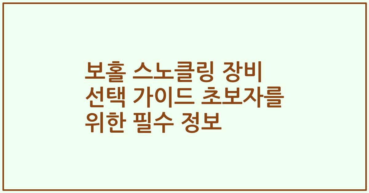 보홀 스노클링 장비 선택 가이드 초보자를 위한 필수 정보