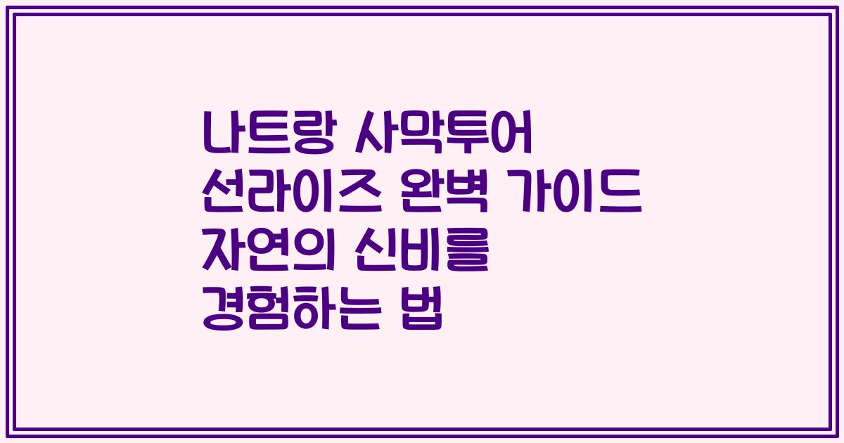 나트랑 사막투어 선라이즈 완벽 가이드 자연의 신비를 경험하는 법